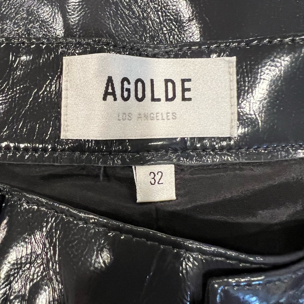 AGOLDE Recycled Leather 90's Pinch Waist Straight Leg Pants in Carbon (32) - Picture 10 of 14